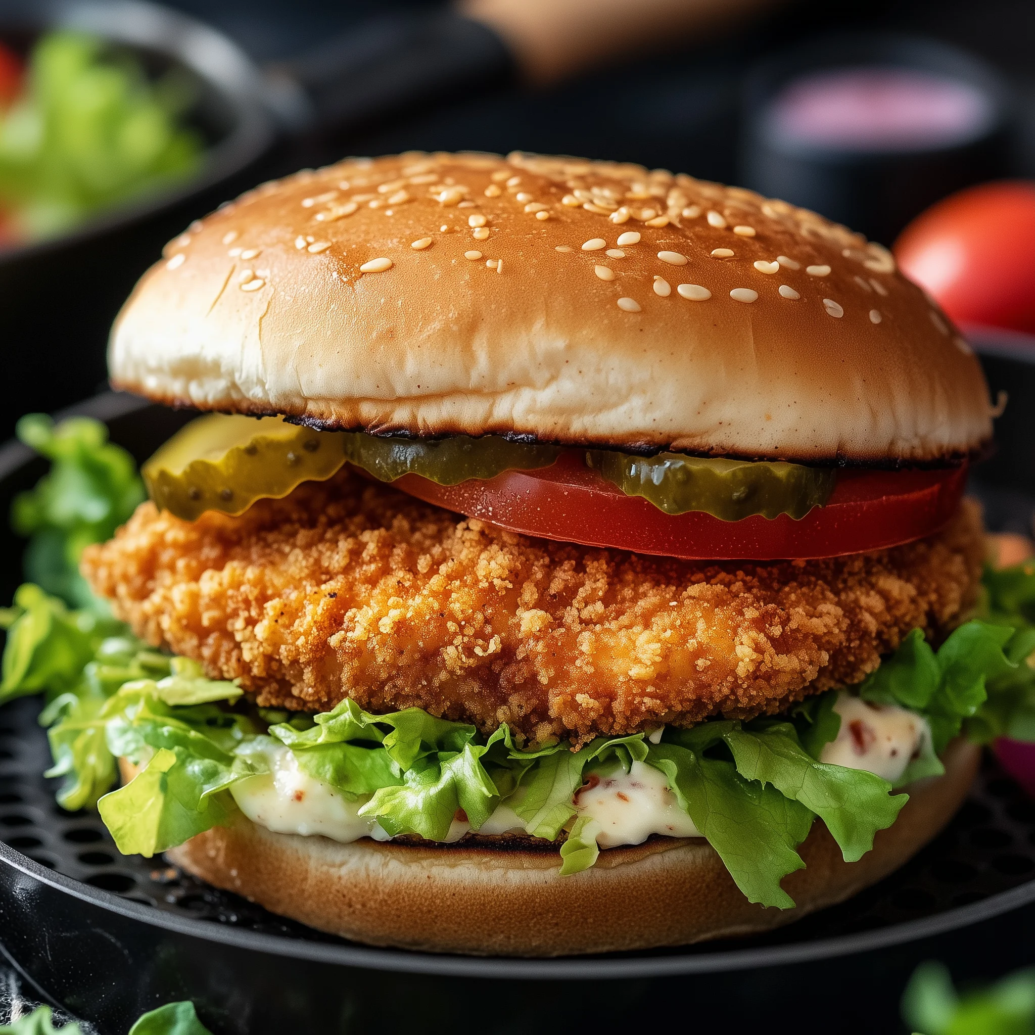 Kipburger bereidt in de airfryer.