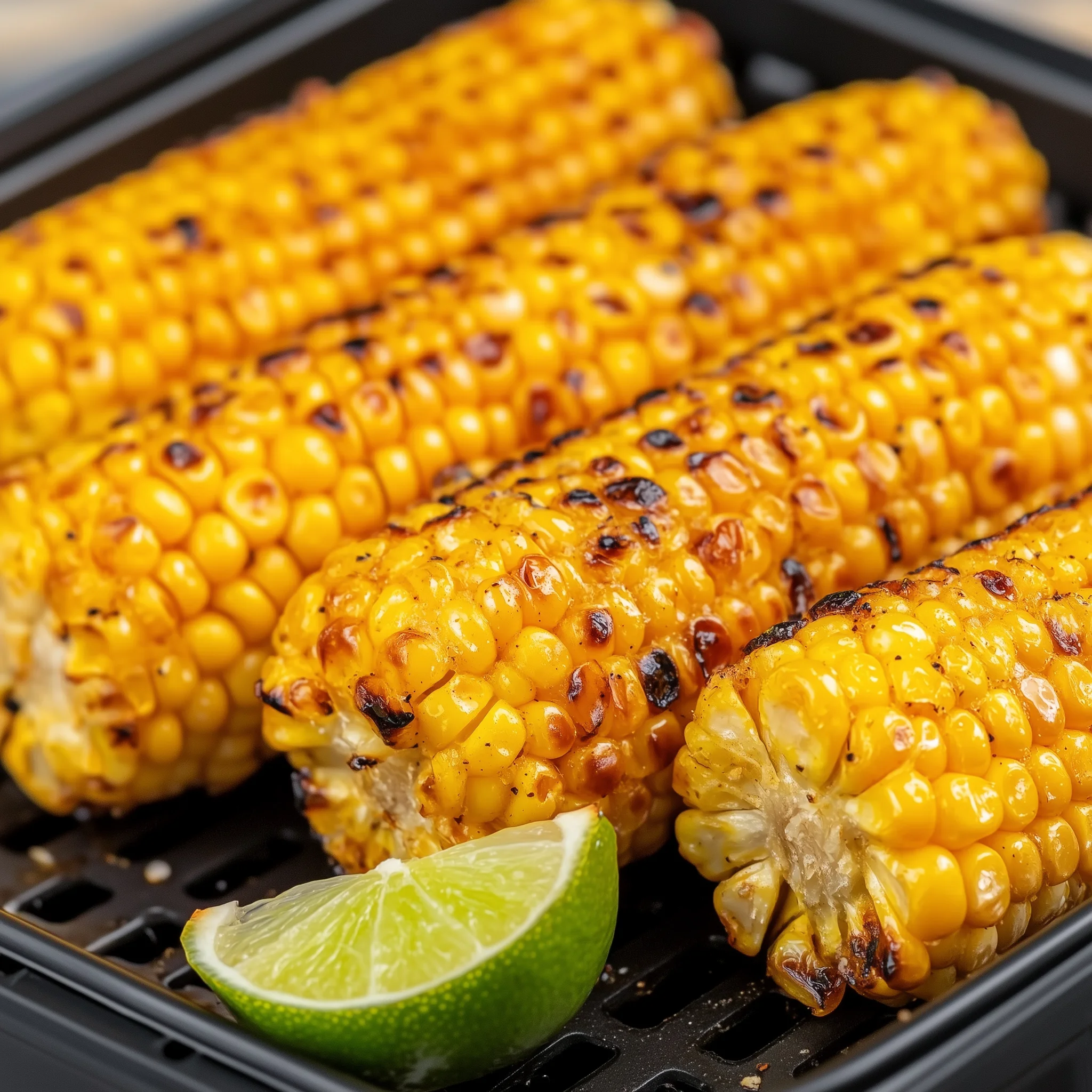 4 maiskolven in een airfryer.