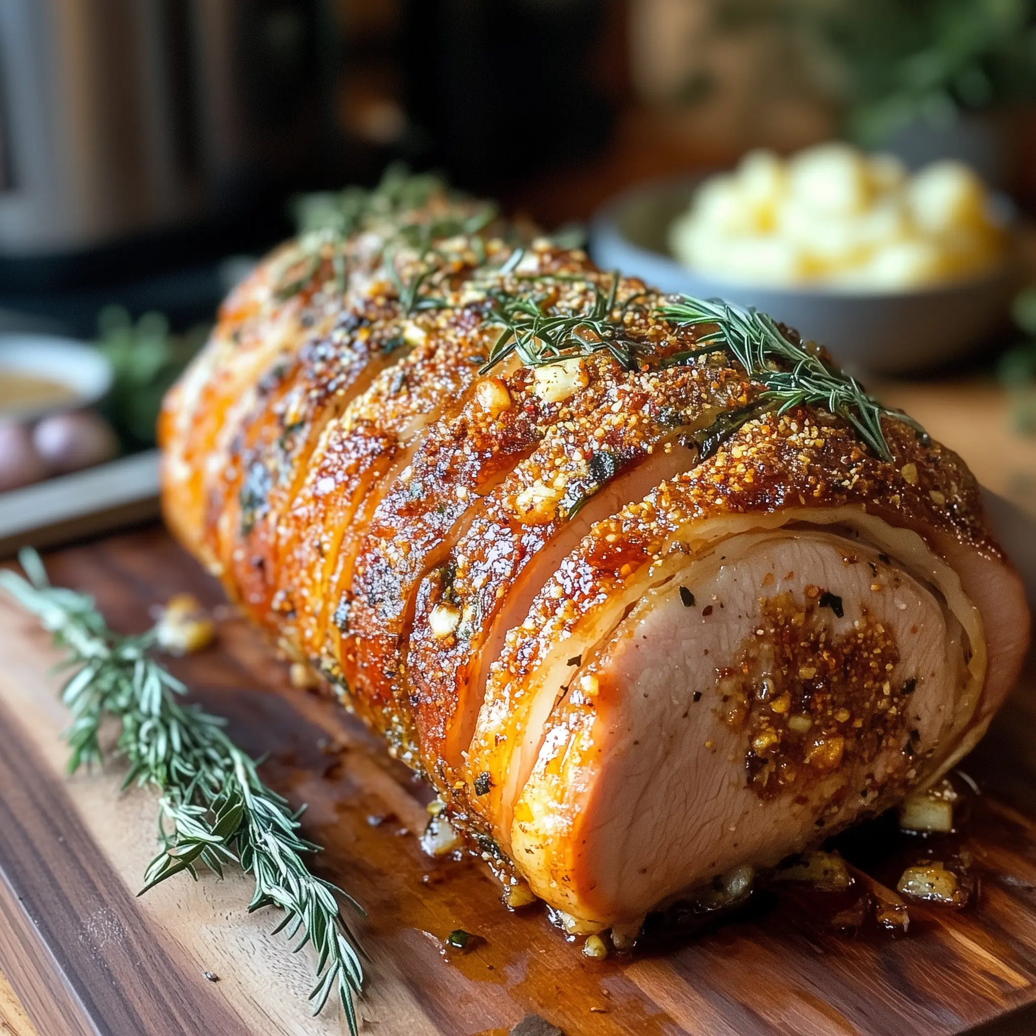 rollade op een houten plank die bereidt is in de airfryer.
