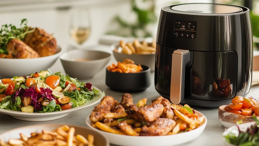 Eten op tafel met een airfryer.