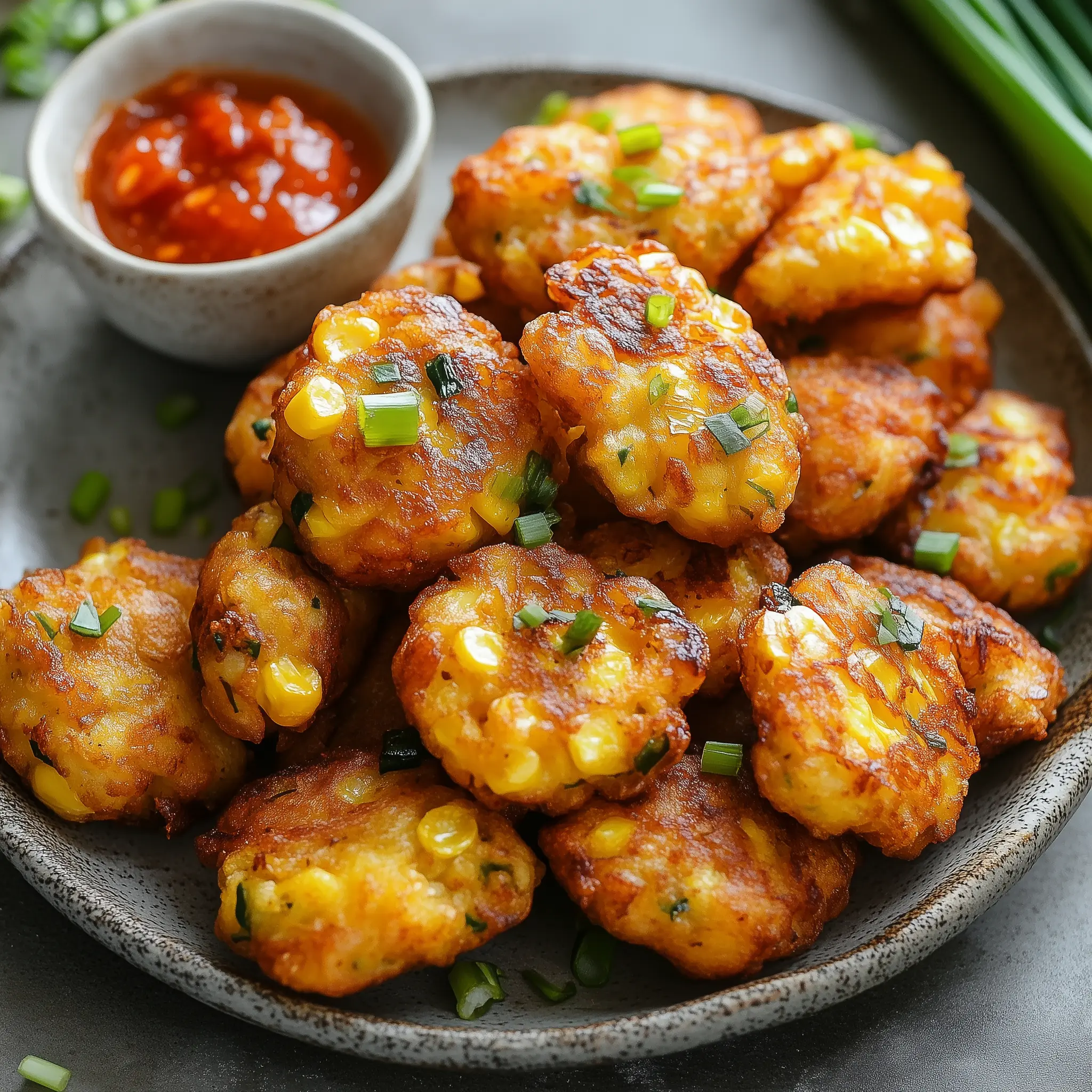 Indische maiskoekjes op een bord uit de airfryer